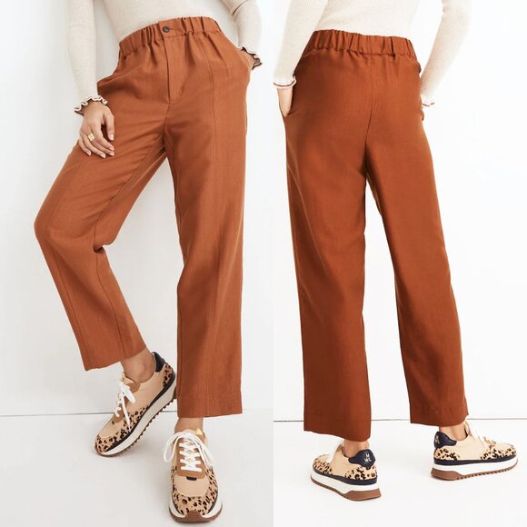 Madewell Tapered Huston Pull-On Crop Pants M Burnt Clay Lyocell Blend Comfy $85 - Picture 3 of 15